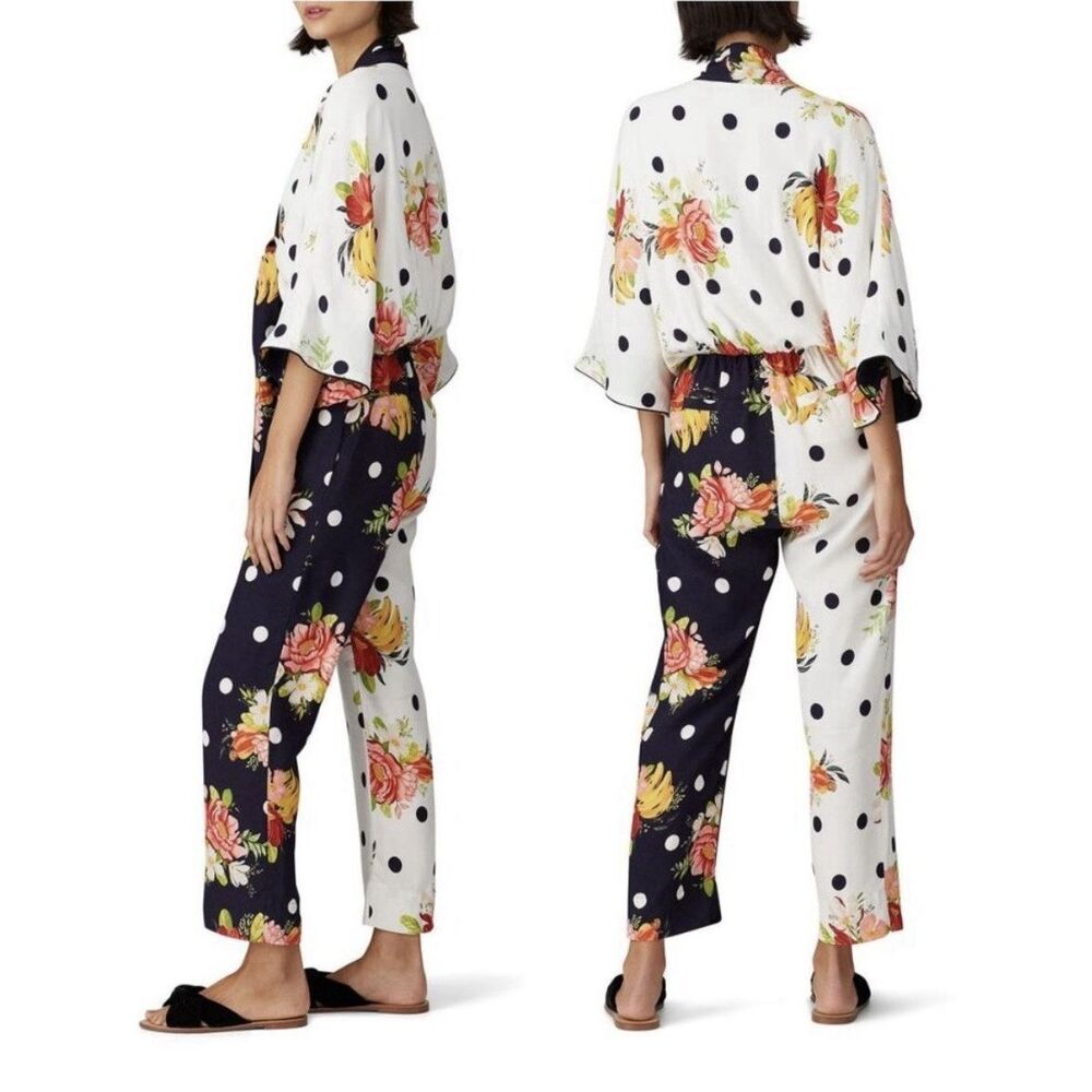 Farm Rio Mixed Nanaju Jumpsuit M Floral Polka Dot Tropical Whimsy Cottagecore - Picture 2 of 16